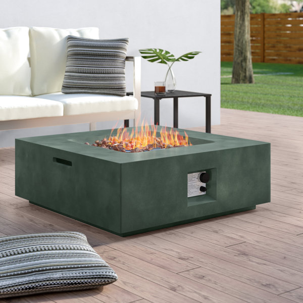 Ebern Designs Outdoor Propane Firepit Coffee Table W Slate Grey Faux